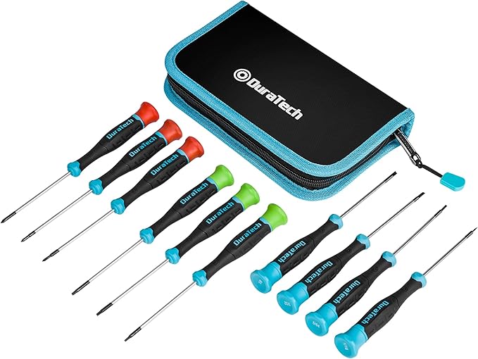 DURATECH Precision Screwdriver Set, 10 PCS Magnetic Small Screwdriver Set with Pouch, Phillips, Slotted, and Torx Star, C...