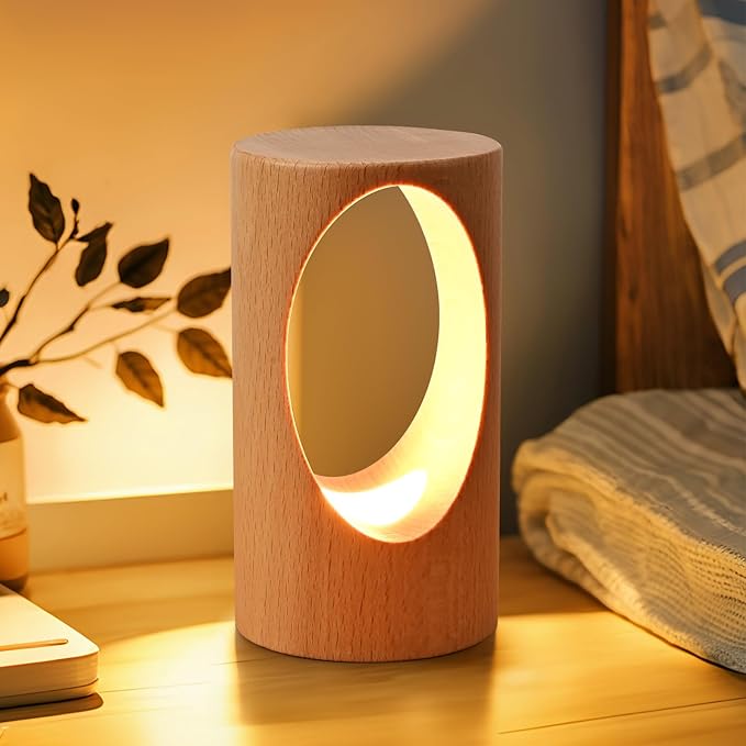 YIEONSHION LED Wooden Desk Lamp, Dimmable Bedside Night Light for Bedroom, Creative Home Décor Table Lamp, Warm Ambient Li...