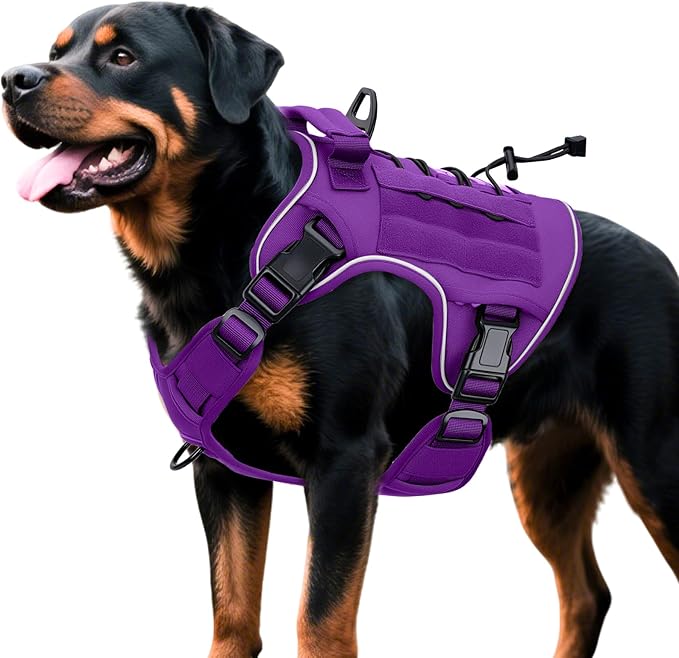 Heavy-Duty Tactical Dog Harness for Large Dogs, No Pull Adjustable Reflective Pet Vest with Molle System, K9 Military-Grad...
