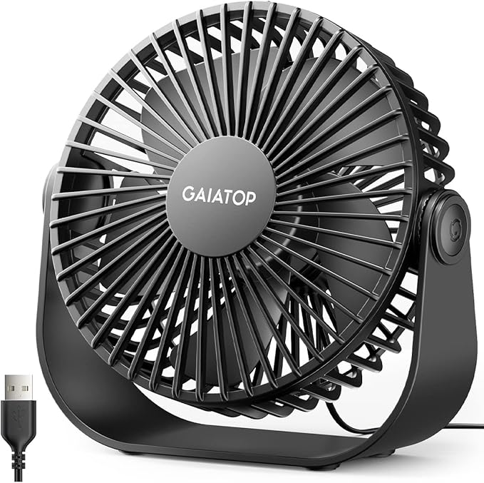 Gaiatop USB Desk Fan, 3 Speeds Strong Airflow, 5.5 Inch Portable 90° Rotate Quiet Cooling, Small Personal Table Fans for B...