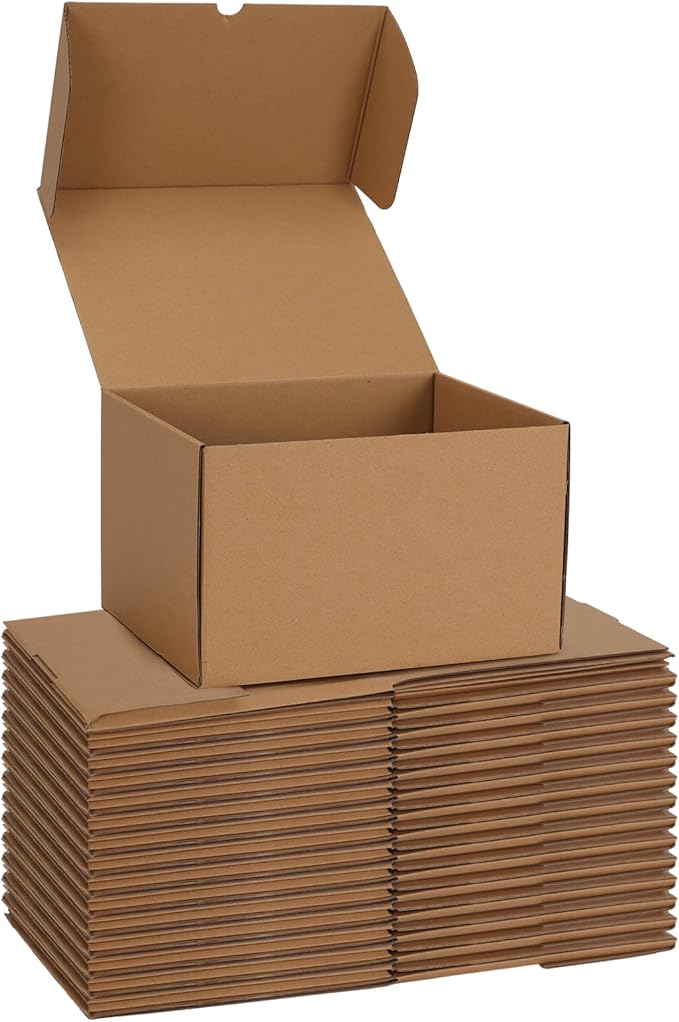 CRUGLA 10x8x6 Shipping Boxes, 15 Pack Brown Kraft Folding Mailer Boxes, 3-Ply Corrugated Cardboard Box Mailers for Small B...