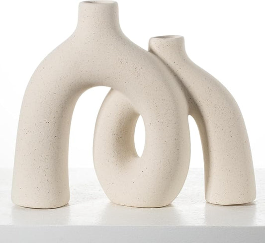 CEMABT Modern Nordic Boho Vase Set - Elegant Beige Matte Ceramic Home Decor for Living Room, Bookshelf, Mantel, Entryway T...