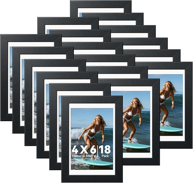 HappyHapi 4x6 Picture Frames Set of 18, Tabletop or Wall Photo Frames, Display Pictures 3.5x5 with Mat or 4x6 Without, Bul...