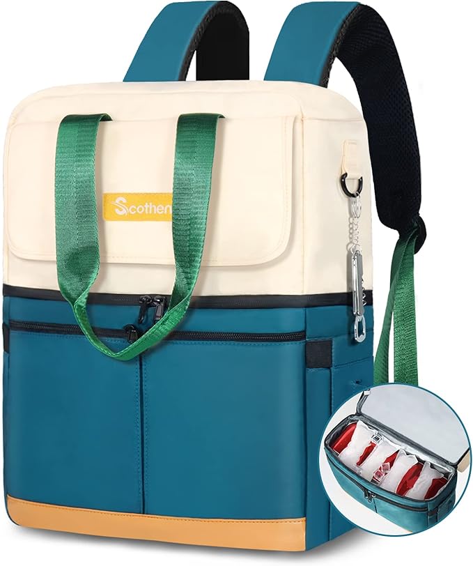 Scothen Backpack Cooler with Double Decker & 12 Ice Packs- Keeps 36 Cans Cold for Up to 24 Hours- Waterproof & Leak Proof ...