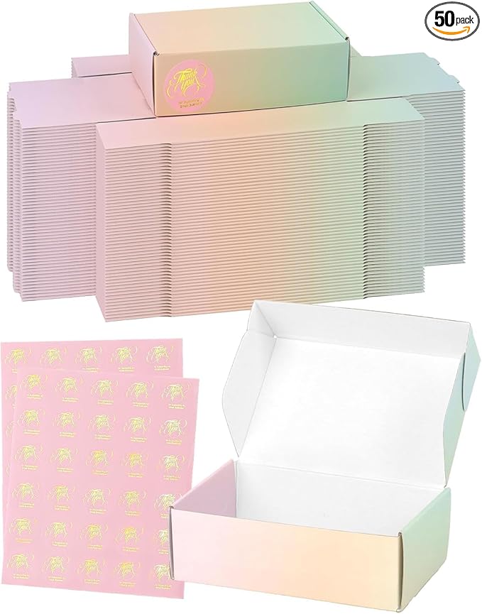 7x5x2 Inch Small Shipping Boxes, Pack of 50 Colored Cardboard Boxes, Cute Mailing Packaging Box for Gift