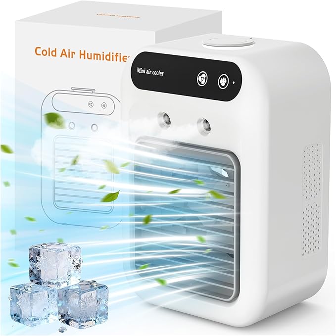 Portable Air Conditioner, Personal Cooling Fan with Humidifier, 2 Spray Modes, 2 Speeds, 4000mAh Rechargeable Battery, Qui...