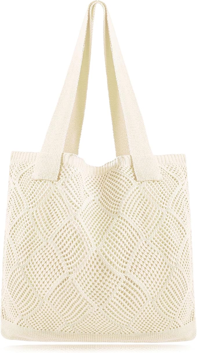 COOKOOKY Beach Bag with added lining Crochet Tote Bag for Women Shoulder Bag Hobo Casual Handbags Shopping Work Bag