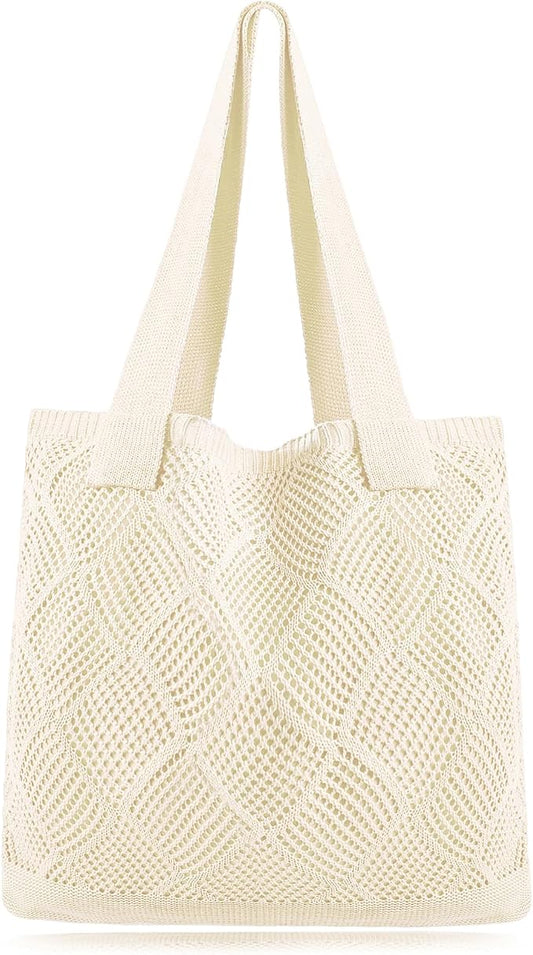 COOKOOKY Beach Bag with added lining Crochet Tote Bag for Women Shoulder Bag Hobo Casual Handbags Shopping Work Bag