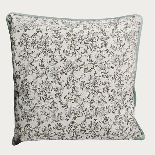 Palm & Loom 100% Cotton Linen Cushion Cover - Decorative Throw Pillow Case with Powder Blue & Green Print with Pipping - T...