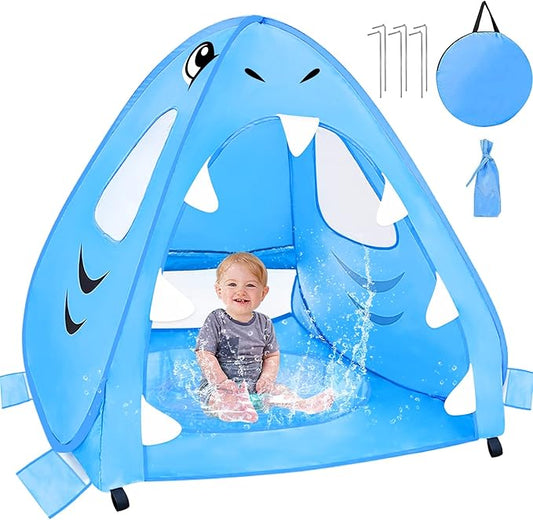 [ Extra High ] Shark Baby Beach Tent with Pool, Pop Up Kiddie Pool Tents Baby Beach Essentials UPF 50+ UV Protection 4 San...