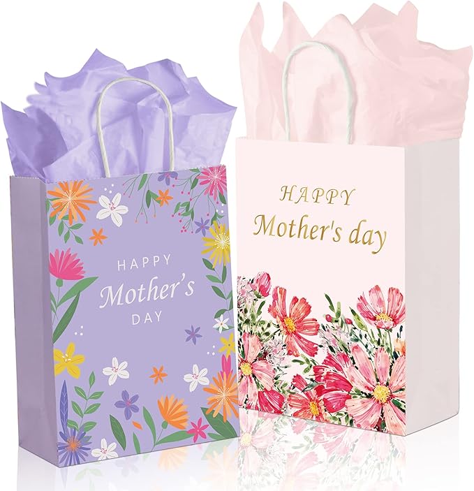 BLEWINDZ 32 Pcs Mother's Day Bags with 32 Pcs Tissue Papers, 8.7” Small Happy Mothers Day gift Bag Bulk with Handle for th...