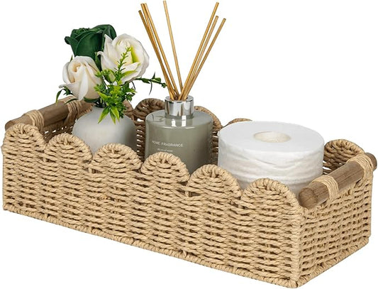 CubesLand Scalloped Edge Toilet Paper Storage Basket, Living Room Home Cozy Decor Basket, Paper Rope Small Baskets for Ove...