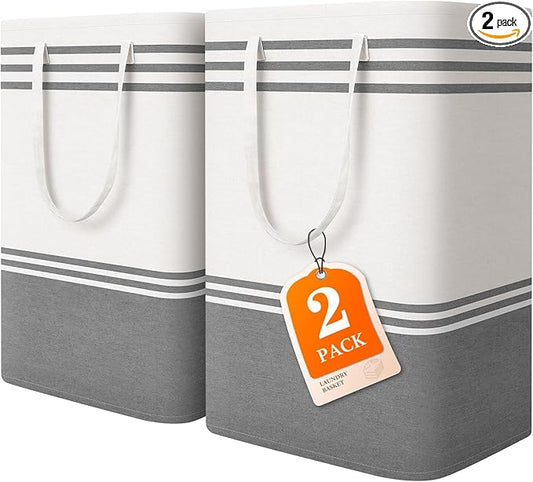 EpicTotes 2 Pack Large Laundry Baskets, Laundry Hampers, Freestanding Waterproof Collapsible Clothes Bags with Reinforced ...