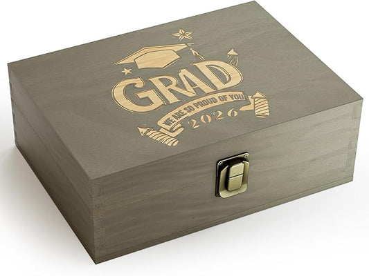REMEIT Graduation Keepsake Box - Engraved Grad 2026 Wood Memory Box Congrats Grad Gift for Him Her, Perfect for Storing Gr...