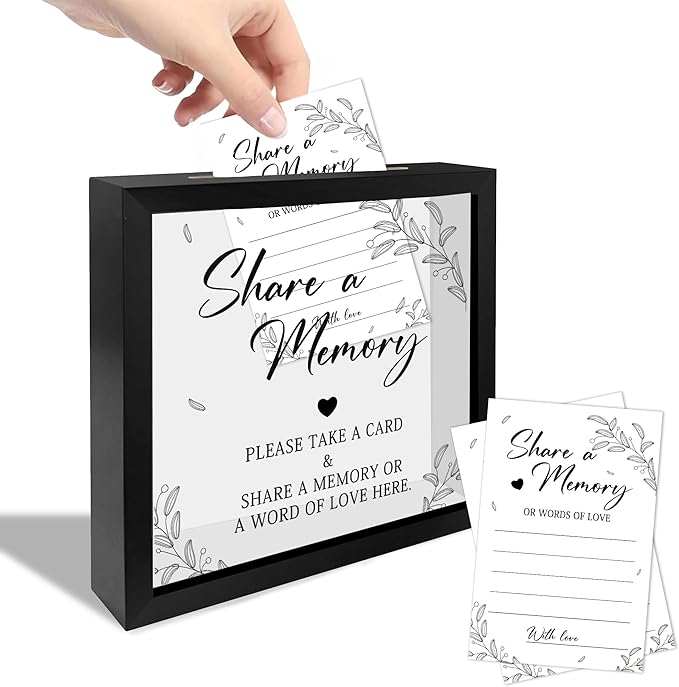 Bltgh Share a Memory Card Box with Acrylic Window, 20 Pcs Memory Cards, for Sympathy Condolence Messages, Remembrance Tabl...