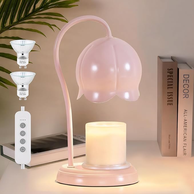Candle Warmer Lamp Pink, Dimmable Scented Wax Melt Warmer with Timer, Lamp Candle Warmer for Womens Gifts, Housewarming Gi...