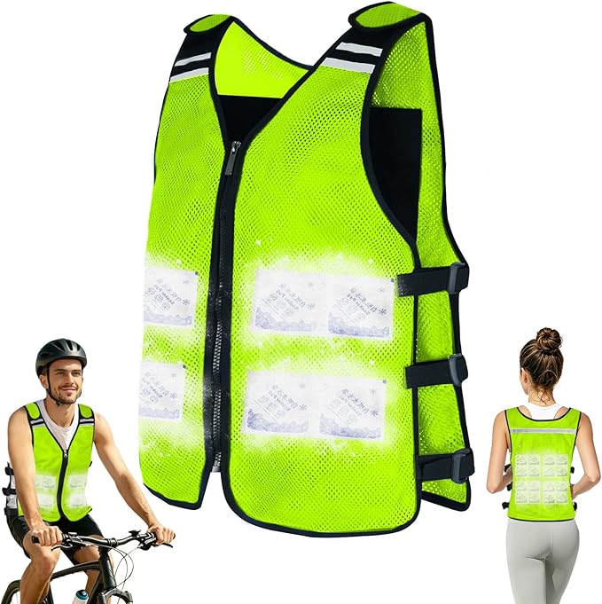 KkaFFe Cooling Vest for Hot Weather, Adjustable Cooling Jacket Safety Vest/Running Lightweight Vest/Reflective Vest/Ice Vest