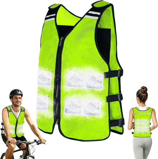 KkaFFe Cooling Vest for Hot Weather, Adjustable Cooling Jacket Safety Vest/Running Lightweight Vest/Reflective Vest/Ice Vest
