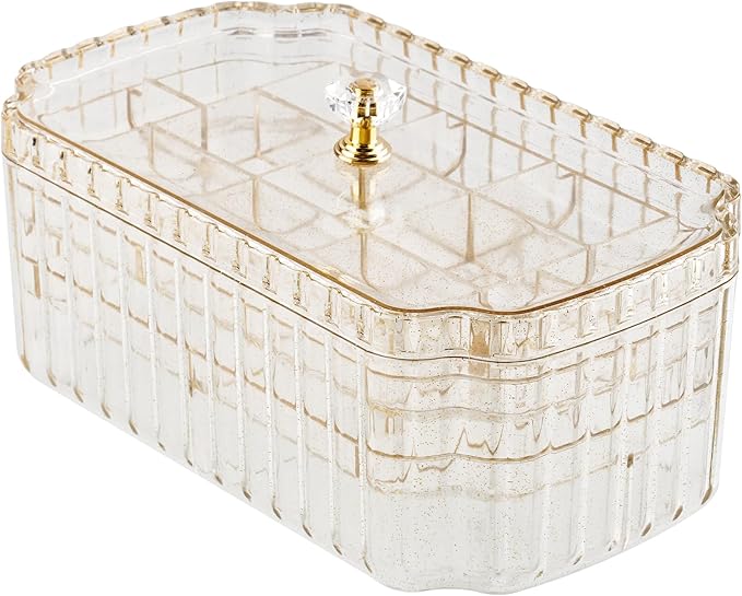NiHome Transparent 3-Layer Jewelry Organizer Box with Elegant Gold Handle, Efficient Storage Versatile for Earrings, Ring...