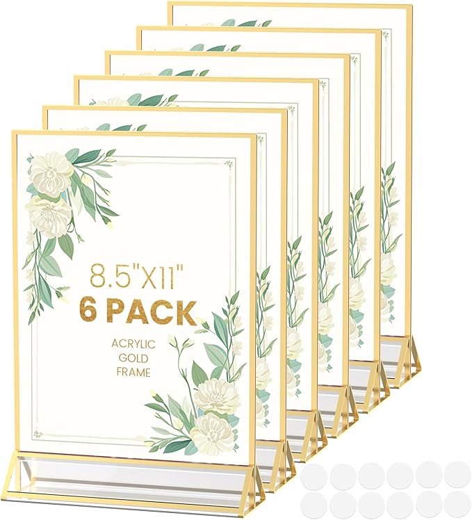YOAEAILY Acrylic Sign Holder 8.5X11 Gold Frames Double-Sided Gold Picture Frames for Flyer Holder Menu Holder Wedding Tabl...