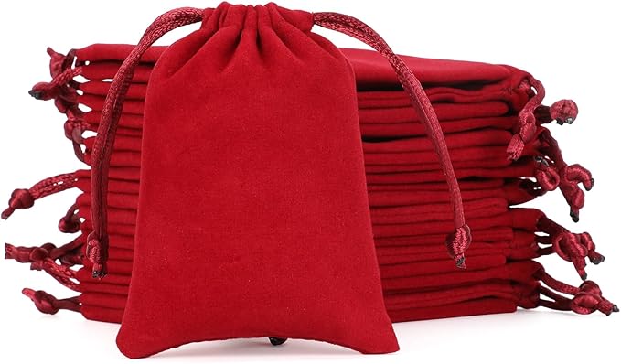 Tapleap Velvet Drawstring Jewelry Bag, 50Pcs Wine Red Coin Pouch, 3x4 Dice Bag, for Wrapping Party Favors or Gifts for Fri...