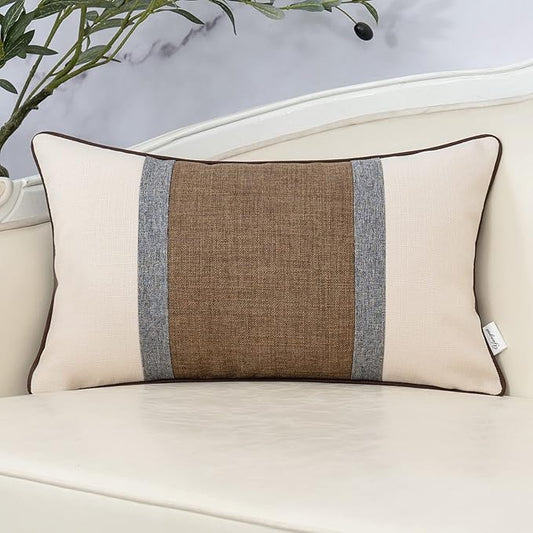 Yangest Patchwork Pillow Cover 12x20 Inch Luxury Cotton and Linen Cushion Cover Rectangle Pillowcover for Couch Bedroom Li...