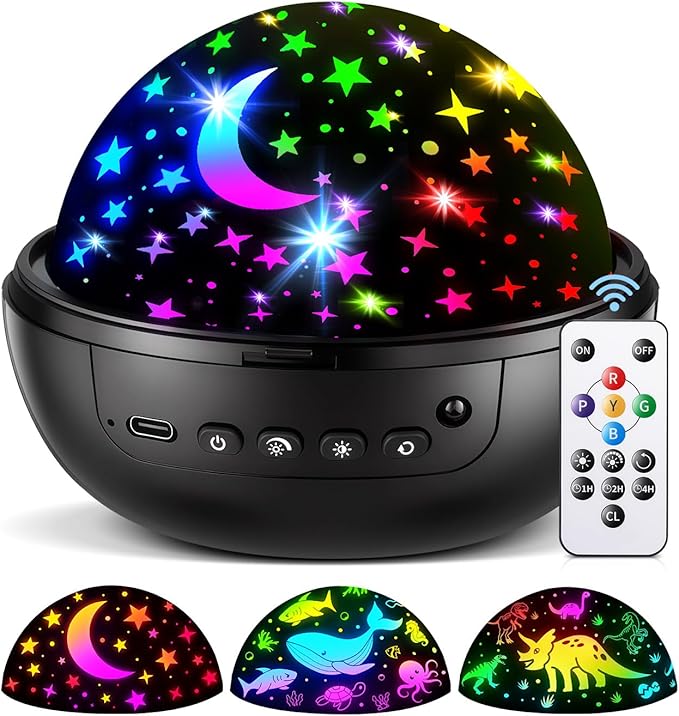 COOLNIGHT Night Light for Kids,93 Lighting+3 Films Kids Night Light Projector,Remote+Dimmable Star Projector,360° Ceiling ...
