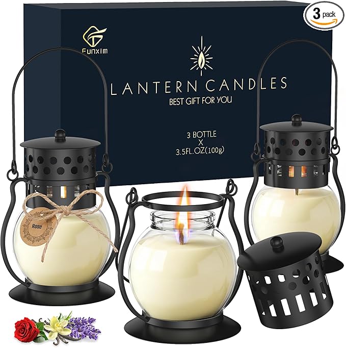 Scented Candles Gift Set - 3 Pack Candles for Home Scented Retro Lantern, Fall Candle Set Perfect for Women, Birthday, Yog...