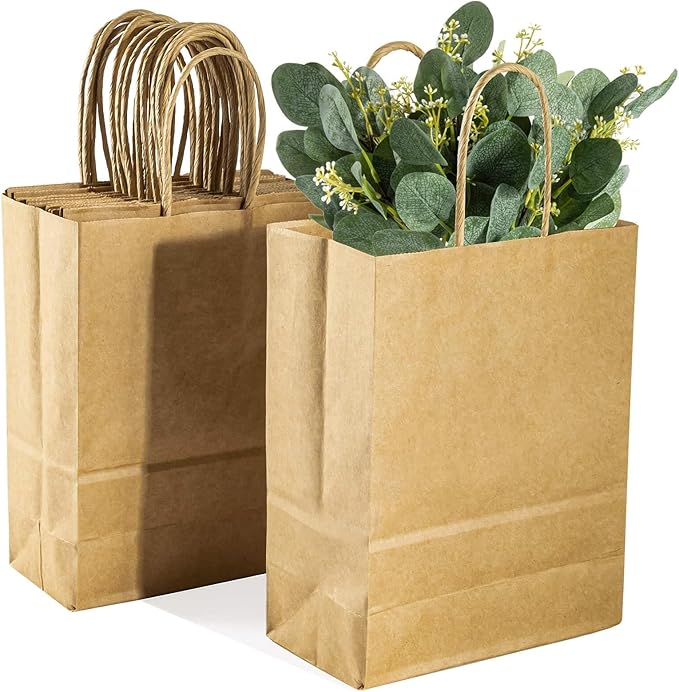 MAQIHAN Small Kraft Bags with Handles - 15 Pcs Small Kraft Paper Bags Brown Bag Paper with Candy Birthday Party Favor Craf...