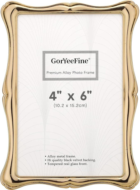 GorYeeFine 4 x 6'' Premium Alloy Gold Photo Frame - High-End Décor Picture Frames 6x4'' with Velvet Backing,Hi End Décor M...
