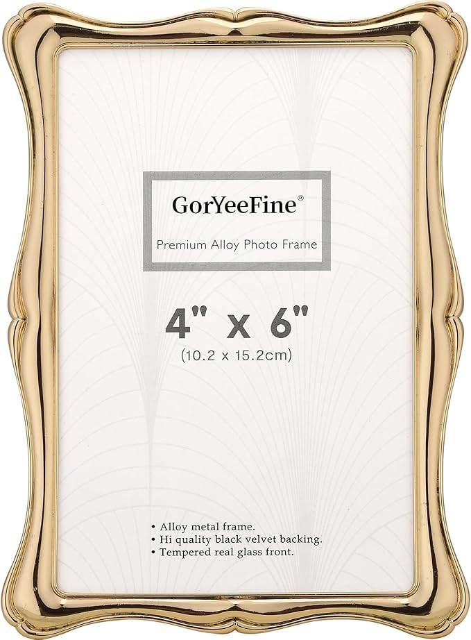 GorYeeFine 4 x 6'' Premium Alloy Gold Photo Frame - High-End Décor Picture Frames 6x4'' with Velvet Backing,Hi End Décor M...
