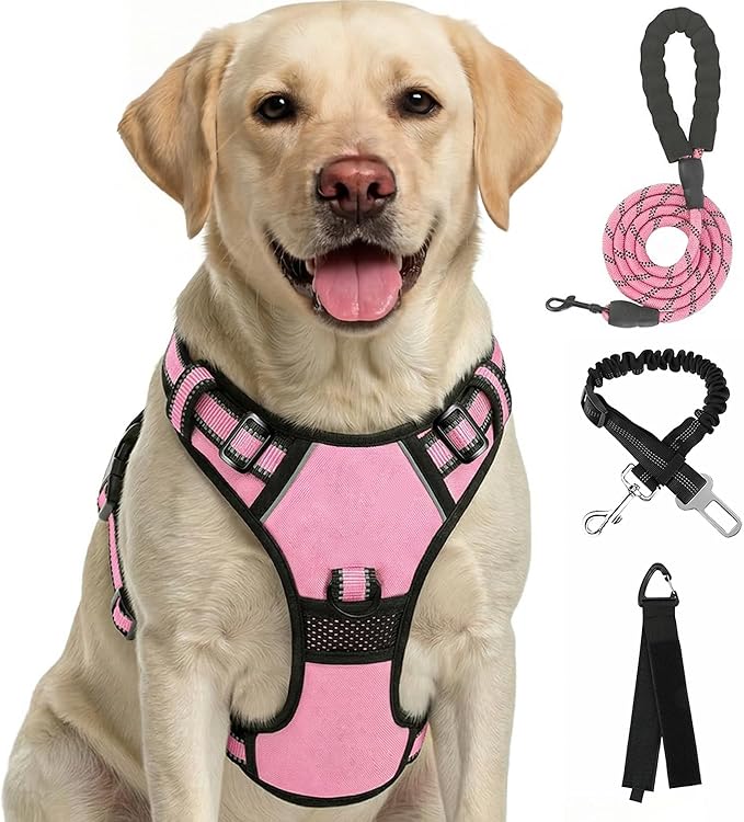 FURRYFECTION Plaid Dog Harness for Large Dogs, Reflective No Pull Adjustable Pet Vest with Front Clip, Leash, Easy Control...