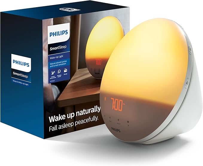Philips SmartSleep Wake-up Light, Colored Sunrise and Sunset Simulation, 5 Natural Sounds, FM Radio & Reading Lamp, Tap Sn...