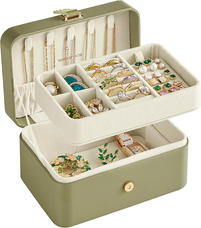 SONGMICS Jewelry Organizer Box, Travel Jewelry Case, 2-Layer Travel Case for Earrings, Necklaces, Bracelets - Portable Jew...