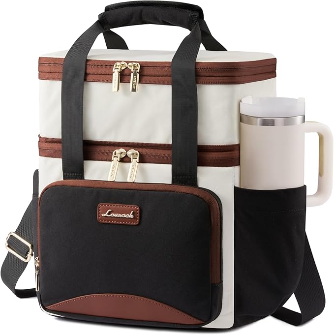 LOVEVOOK Insulated Lunch Bag For Women Men,Expandable Double Deck Lunch Box With Large Cup Holder,Leakproof Cooler Bag For...