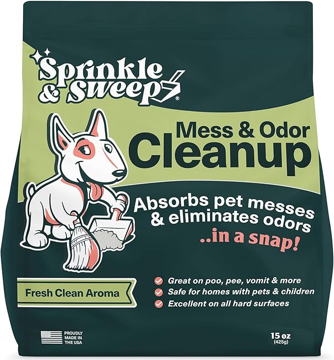 Sprinkle & Sweep: Pet Mess & Odor Cleanup - 15oz Bag - Dog Accident & Mess Clumping Powder, Remove Pee-Poop-Vomit from Har...