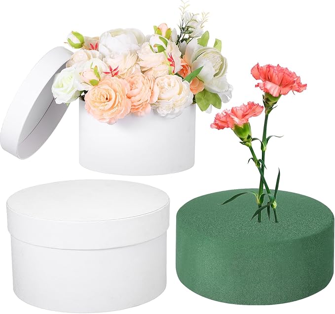 Nuenen Gift Boxes with Lids Floral Foam Set Round Boxes Flower Arrangements Supplies Round Floral Foam for Flowers for Mot...
