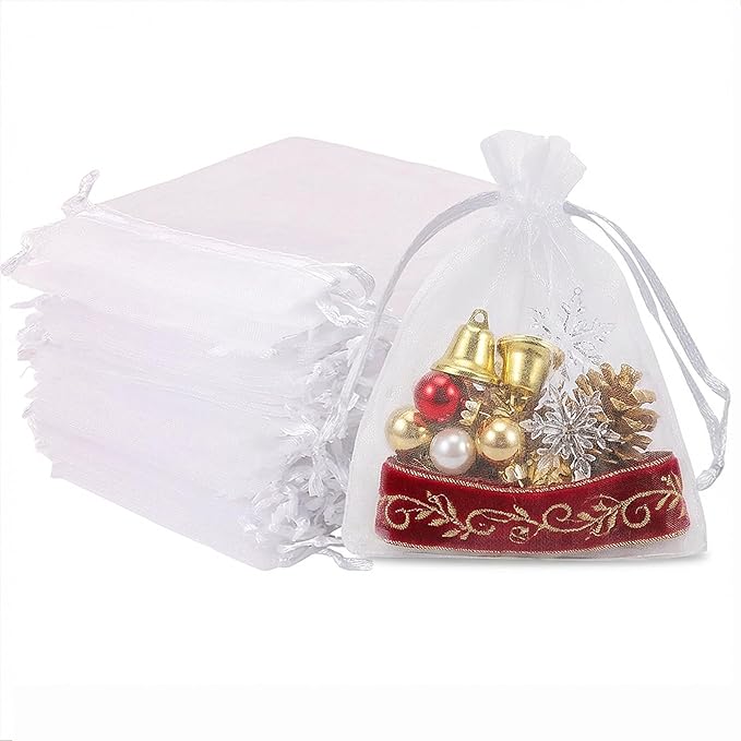 KRY 50 Pack Small Organza Drawstring Gift Bags, 4x4.72 Inches Sheer Mesh Pouches for Party Favors, Candy, Jewelry, Weddin...