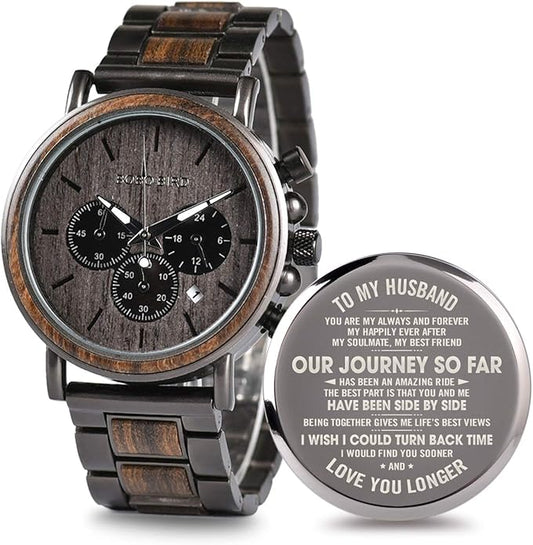 2win Engraved Wooden Watch for Boyfriend My MAN Fiancé Husband Customized Personalized Wood Watches for Men Birthday Anniv...