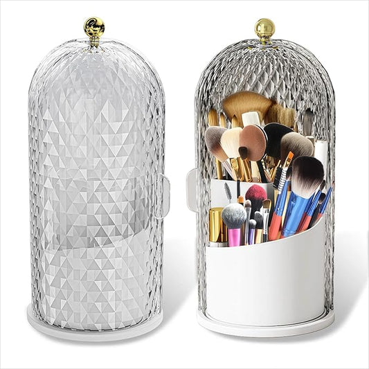 360 Rotating Makeup Brush Holder Organizer With Lid - Multifunctional Toothbrush Holder With Cover For Bathroom Countertop...