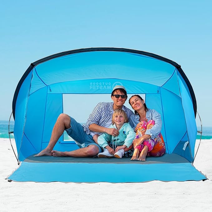 OutdoorMaster Updated Beach Tent for 3-4 Person - Easy Setup and Portable Beach Shade Sun Shelter Canopy with UPF 50+ UV P...
