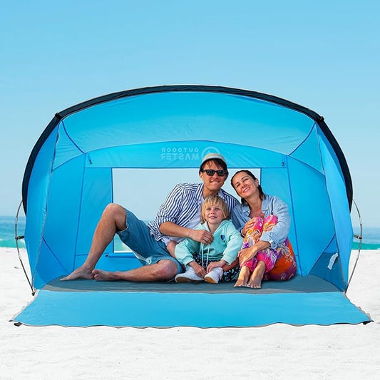 OutdoorMaster Updated Beach Tent for 3-4 Person - Easy Setup and Portable Beach Shade Sun Shelter Canopy with UPF 50+ UV P...