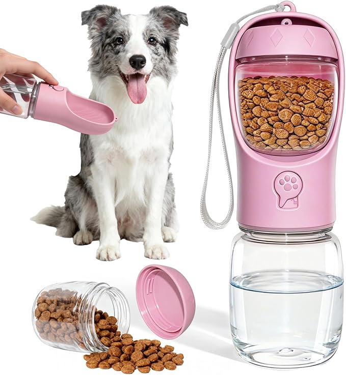 Dog Water Bottle, Portable Water Bottle with Food Container for Dogs Cat Pet Hiking Walking Travel Camping, Leak-Proof Dog...