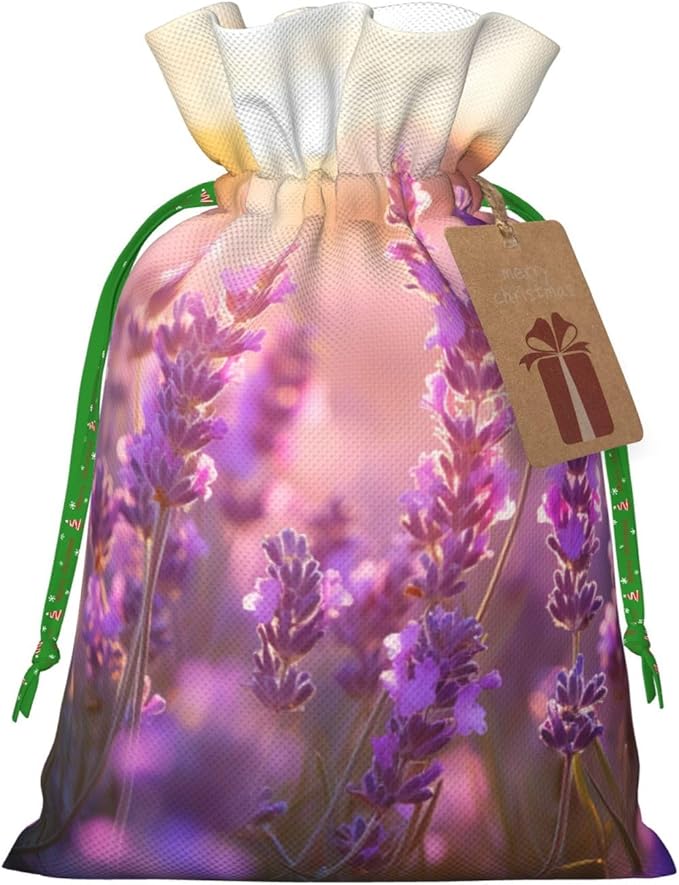 WXYBMDP Colored Flowers Print Christmas Drawstring Bags Xmas Candy Bags Reusable Party Gifts Wrapping Bags