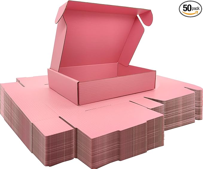Lmuze 9x6x2 inches Small Shipping Boxes Set of 50 - Pink Mailer Corrugated Cardboard Boxes for Shipping Packaging Mailing ...