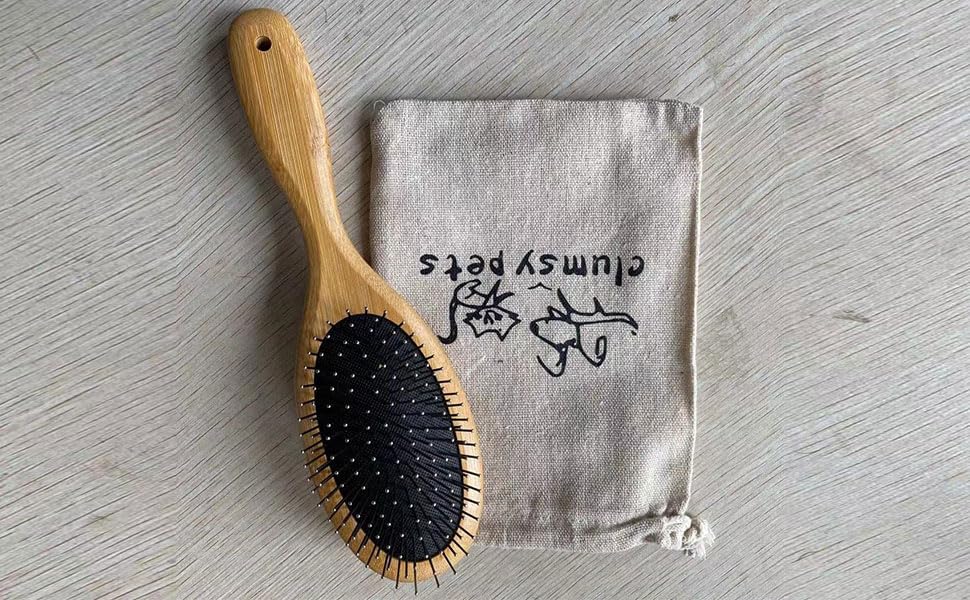 ClumsyPets Dog & Cat Ball Pin Slicker Grooming Brush with Bamboo Handle for Pets Massage Bath and Removes Mats Loose Fur H...