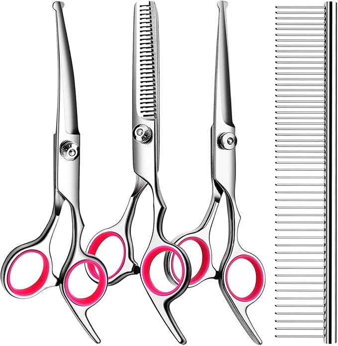 TINMARDA 5 in1 Dog Grooming Scissors Kit, Professional Dog Scissors for Grooming with Safety Round Tips, Titanium Coated G...
