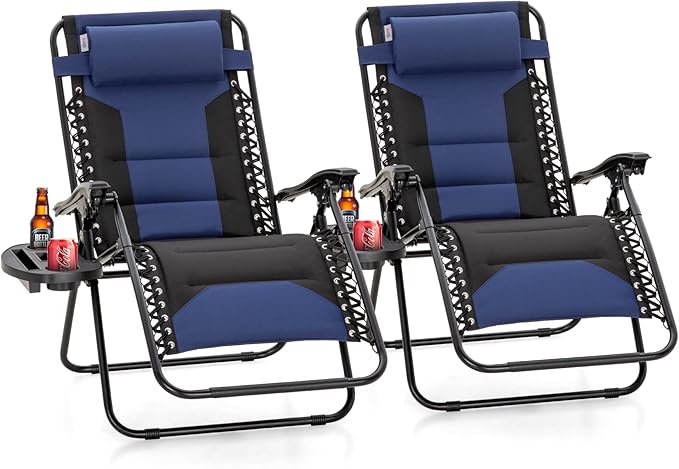PHI VILLA Zero Gravity Chair Set of 2, Padded Anti Gravity Recliner, Oversized 28" Wide Seat, Foldable Patio Lounger with ...