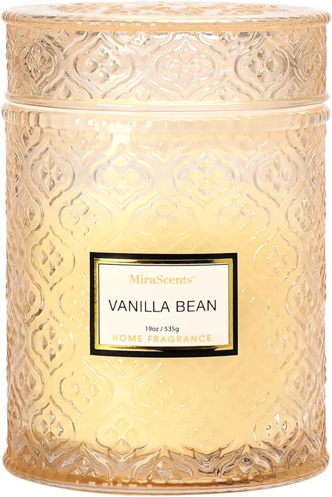 Vanilla Bean Candle, Large Decorative Glass Candle 19oz, Luxury Soy Wax Scented Candle Gift for Women, Home Fragrance for ...