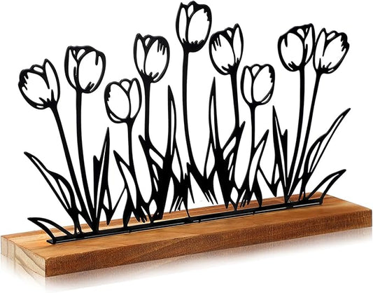Thyle Metal Spring Tulip Stand Floral Home Decor Tulip Flowers Farmhouse Decor Metal Tray Spring Flower Art Supplies Table...
